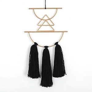 Boho black and gold metal wall hanging decor with tassels